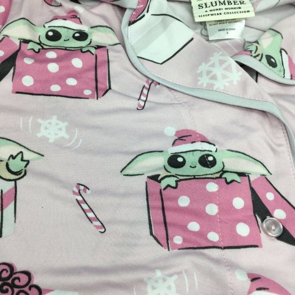 2pc Slumber Munki Christmas Baby Yoda Women Pajama Set Pink Santa Hat Snow S M L - Picture 5 of 11